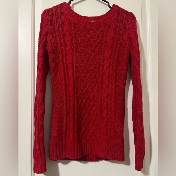 Red Cable Knit Crew Neck Pullover Cotton  Blend Sweater - Picture 3 of 6